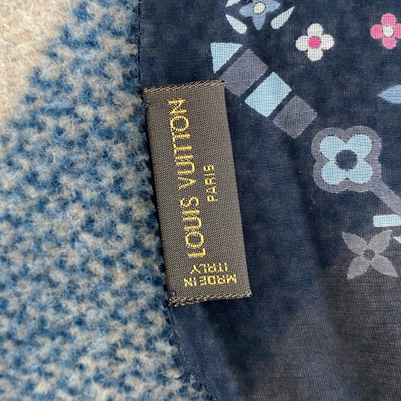 Louis Vuitton Silk Scarf Navy Monogram Floral Print Bandana Style Authentic - Picture 6 of 8